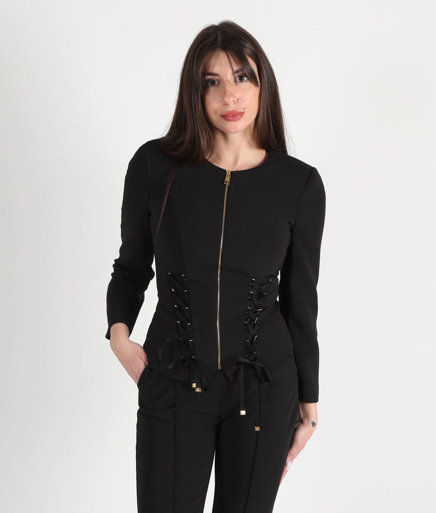 ELISABETTA FRANCHI Giacca in crêpe con lacci criss-cross