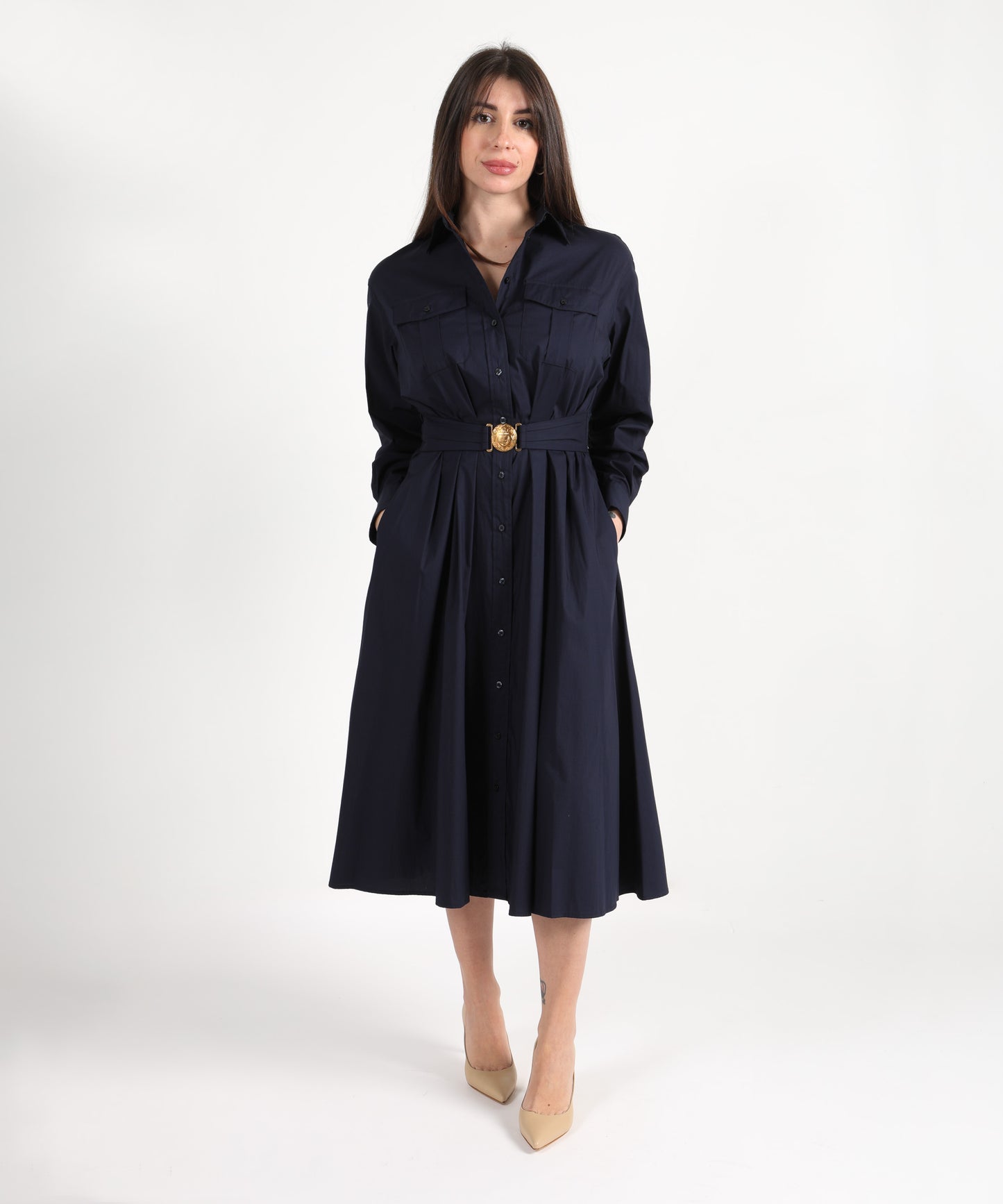 LAUREN RALPH LAUREN Abito chemisier midi in misto cotone