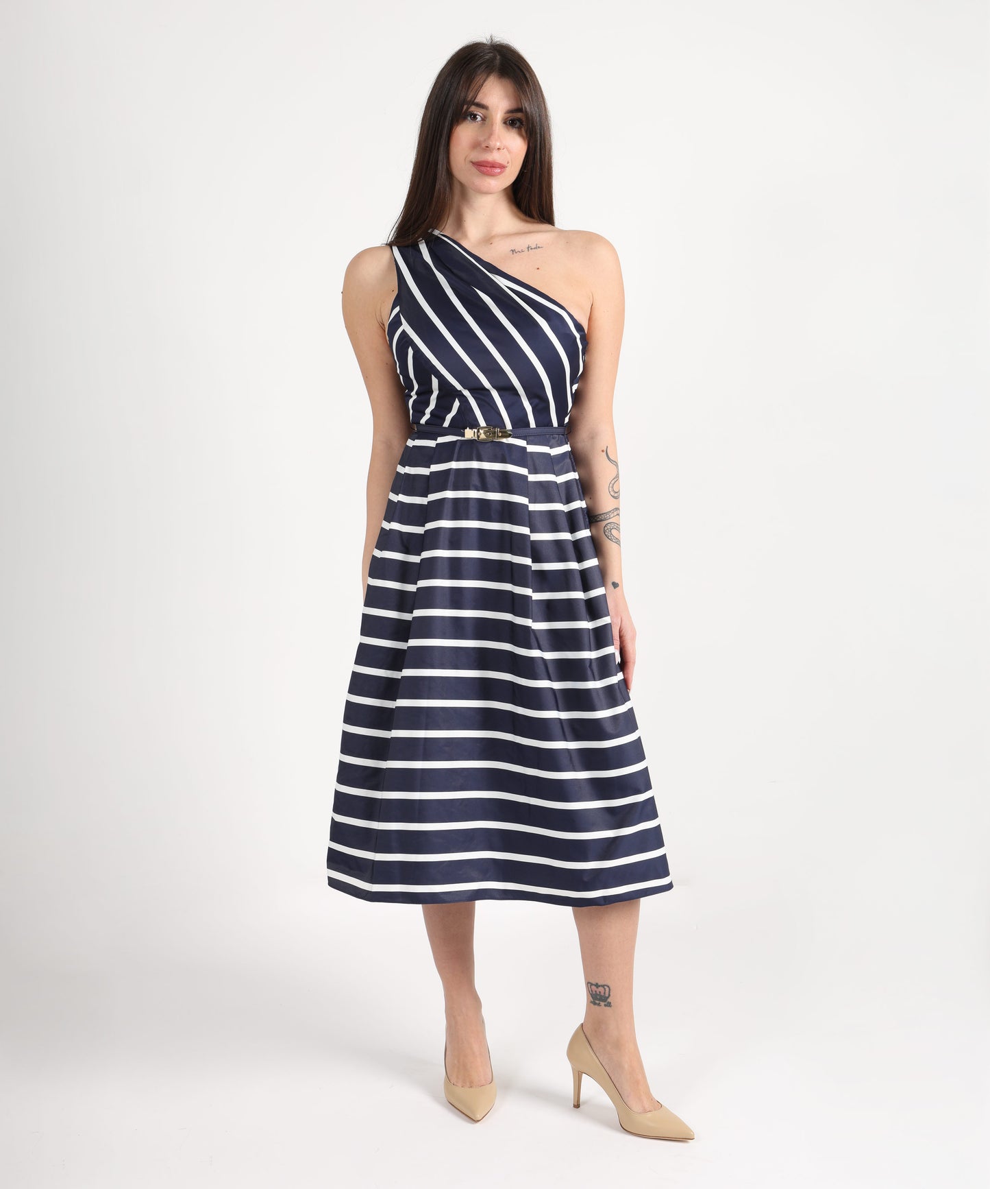 LAUREN RALPH LAUREN Abito da cocktail a righe in taffetà con silhouette elegante