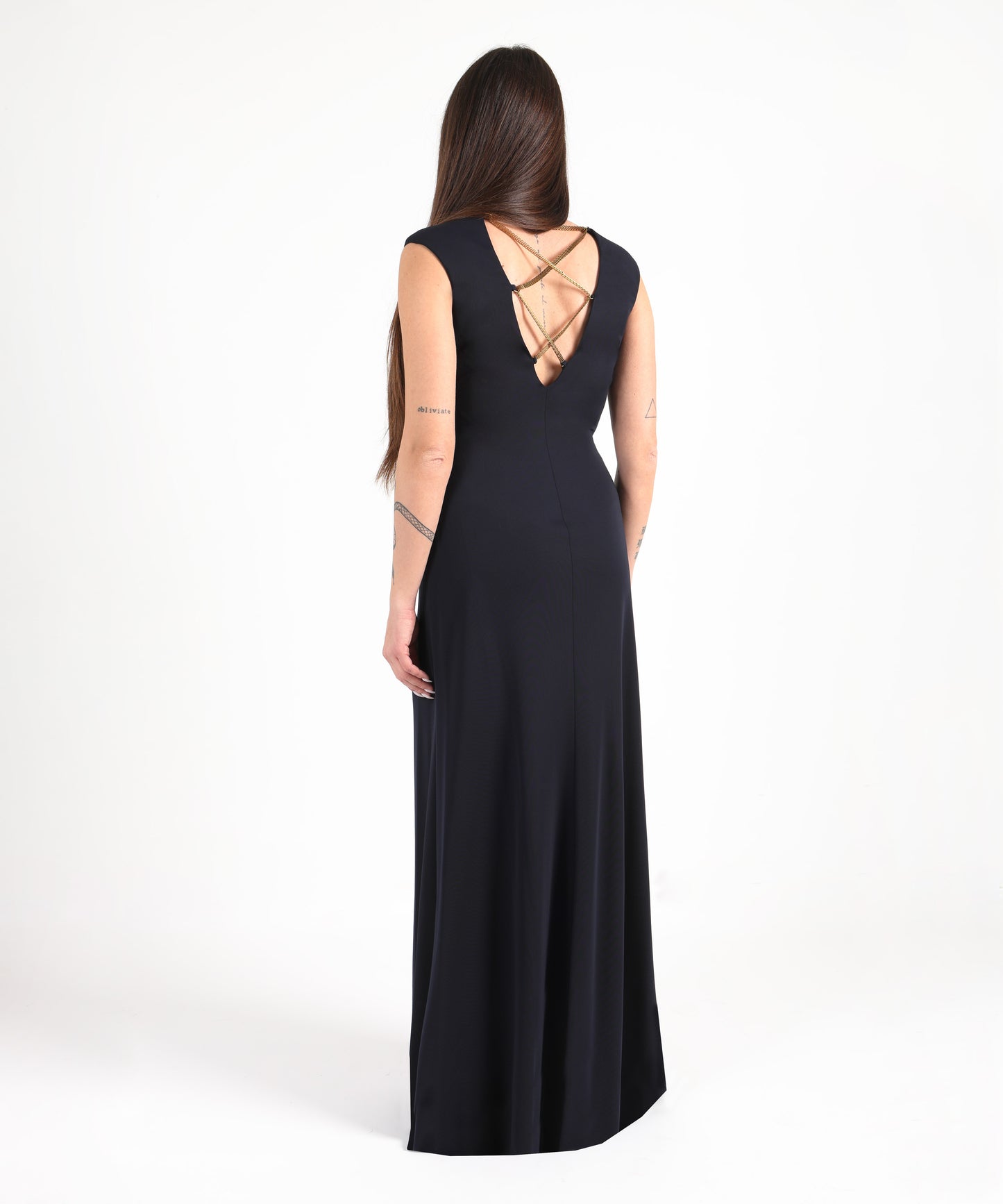LAUREN RALPH LAUREN Abito lungo in jersey con spalline a catena incrociate e scollatura a V