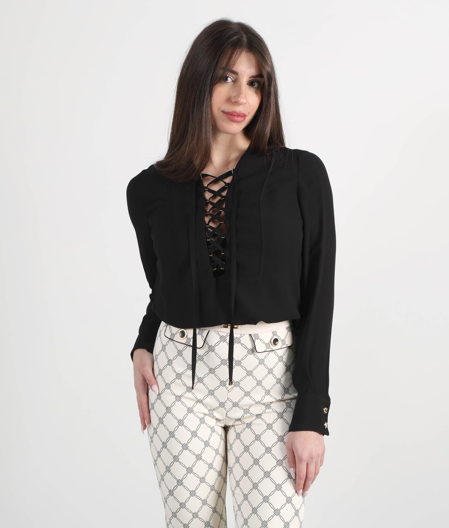 ELISABETTA FRANCHI Blusa in georgette con lacci