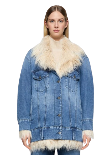 DONDUP giacca over in denim e pelliccia