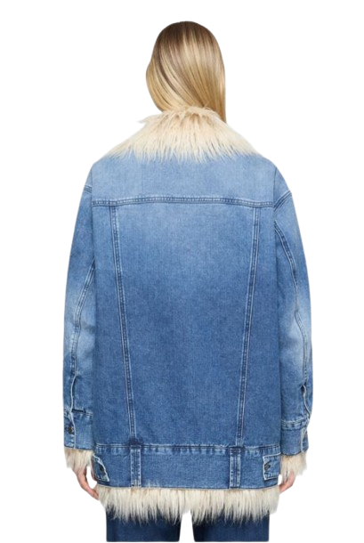 DONDUP giacca over in denim e pelliccia
