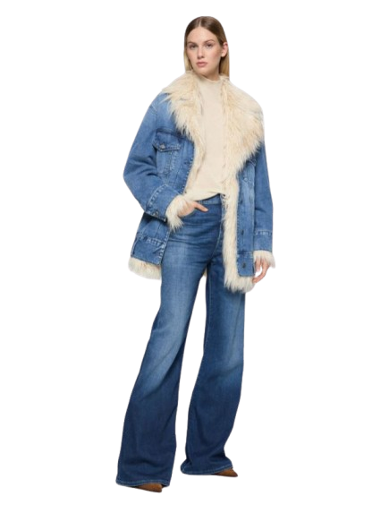 DONDUP giacca over in denim e pelliccia