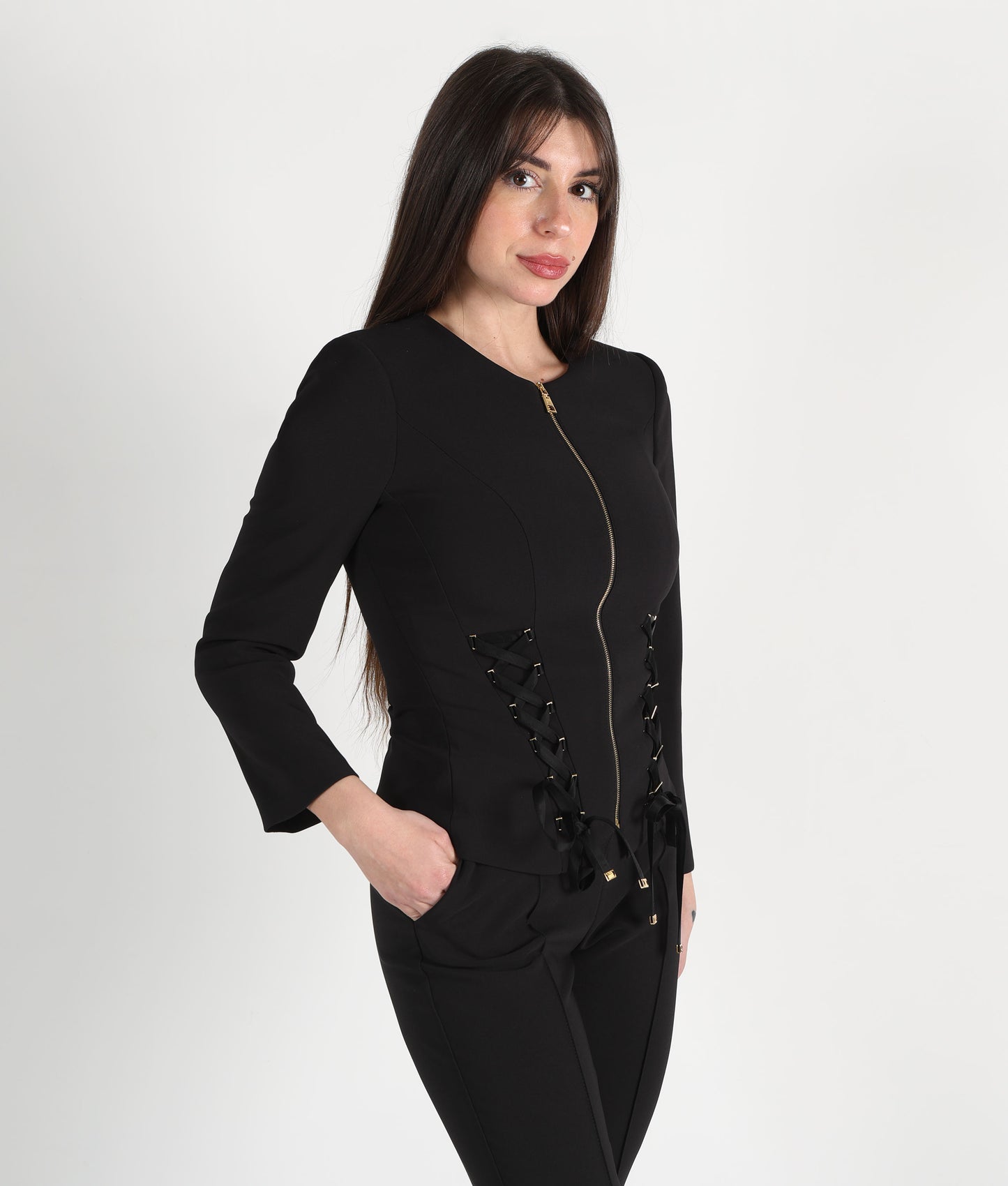 ELISABETTA FRANCHI Giacca in crêpe con lacci criss-cross