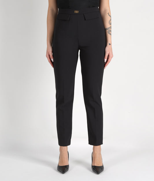 ELISABETTA FRANCHI Pantaloni slim in Crêpe con placca logo