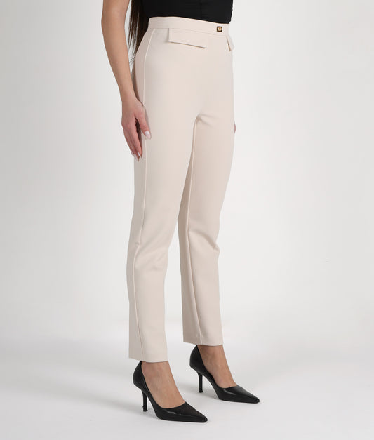 ELISABETTA FRANCHI Pantaloni slim in Crêpe con placca logo