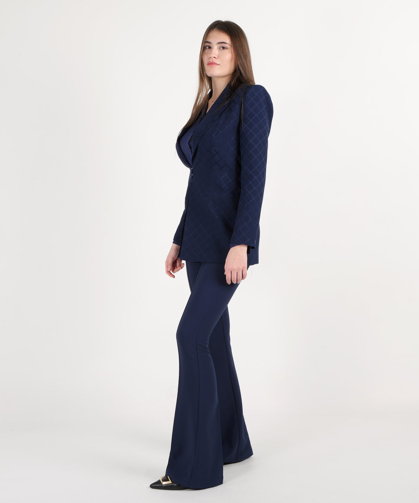 ELISABETTA FRANCHI Pantaloni a zampa in doppio crêpe leggero