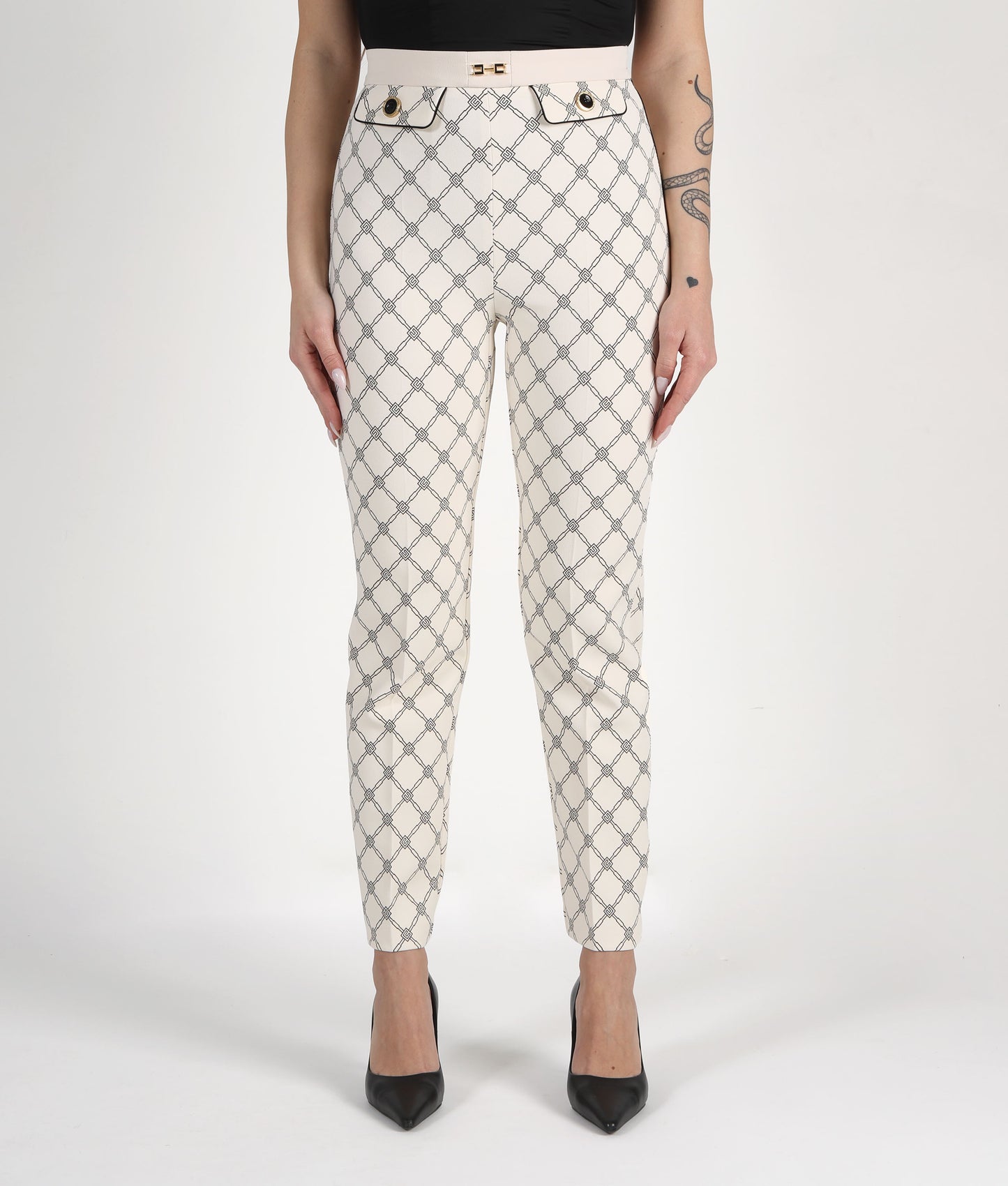 ELISABETTA FRANCHI Pantaloni in crêpe con stampa a losanghe
