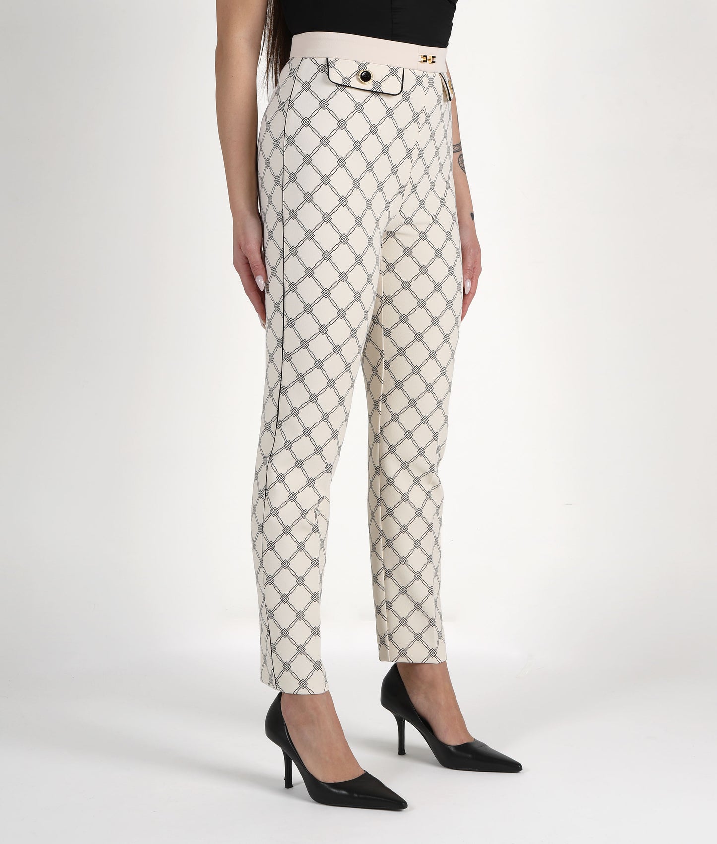 ELISABETTA FRANCHI Pantaloni in crêpe con stampa a losanghe