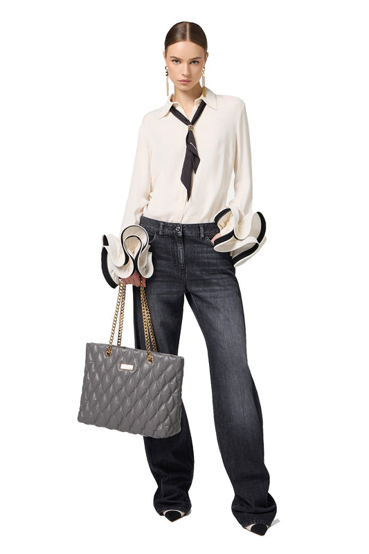 ELISABETTA FRANCHI Jeans a gamba larga in cotone organico a vita bassa.