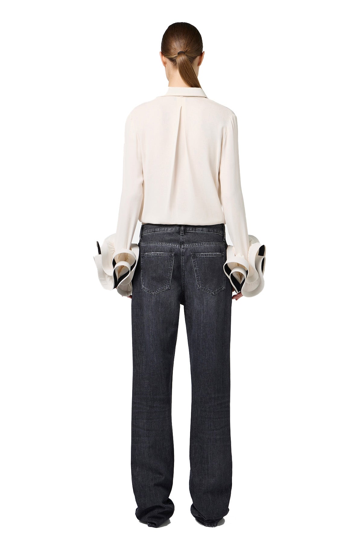 ELISABETTA FRANCHI Jeans a gamba larga in cotone organico a vita bassa.