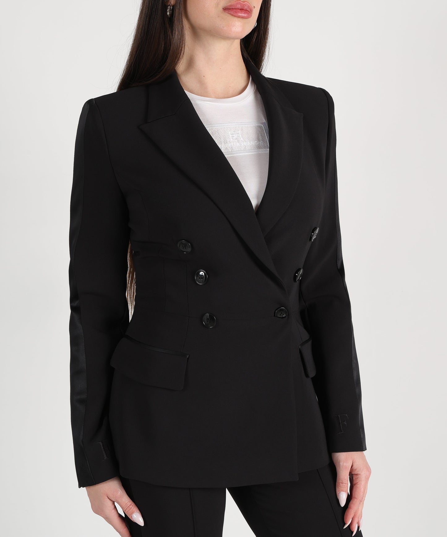 ELISABETTA FRANCHI Tailleur doppiopetto in crêpe con bande in raso