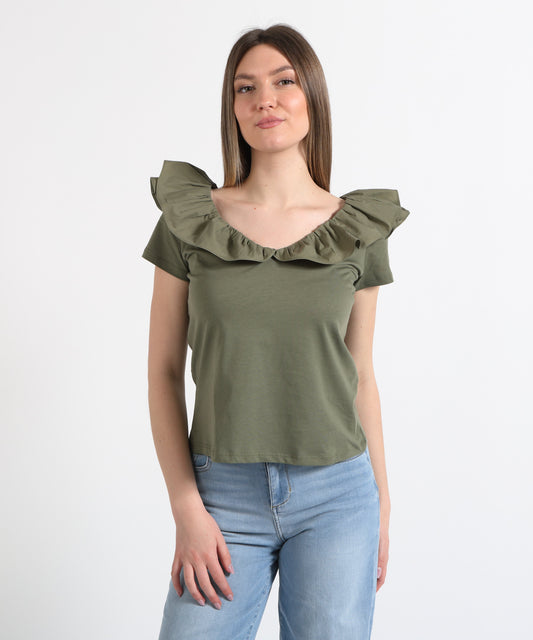 LIUJO WHITE T-shirt con ruches