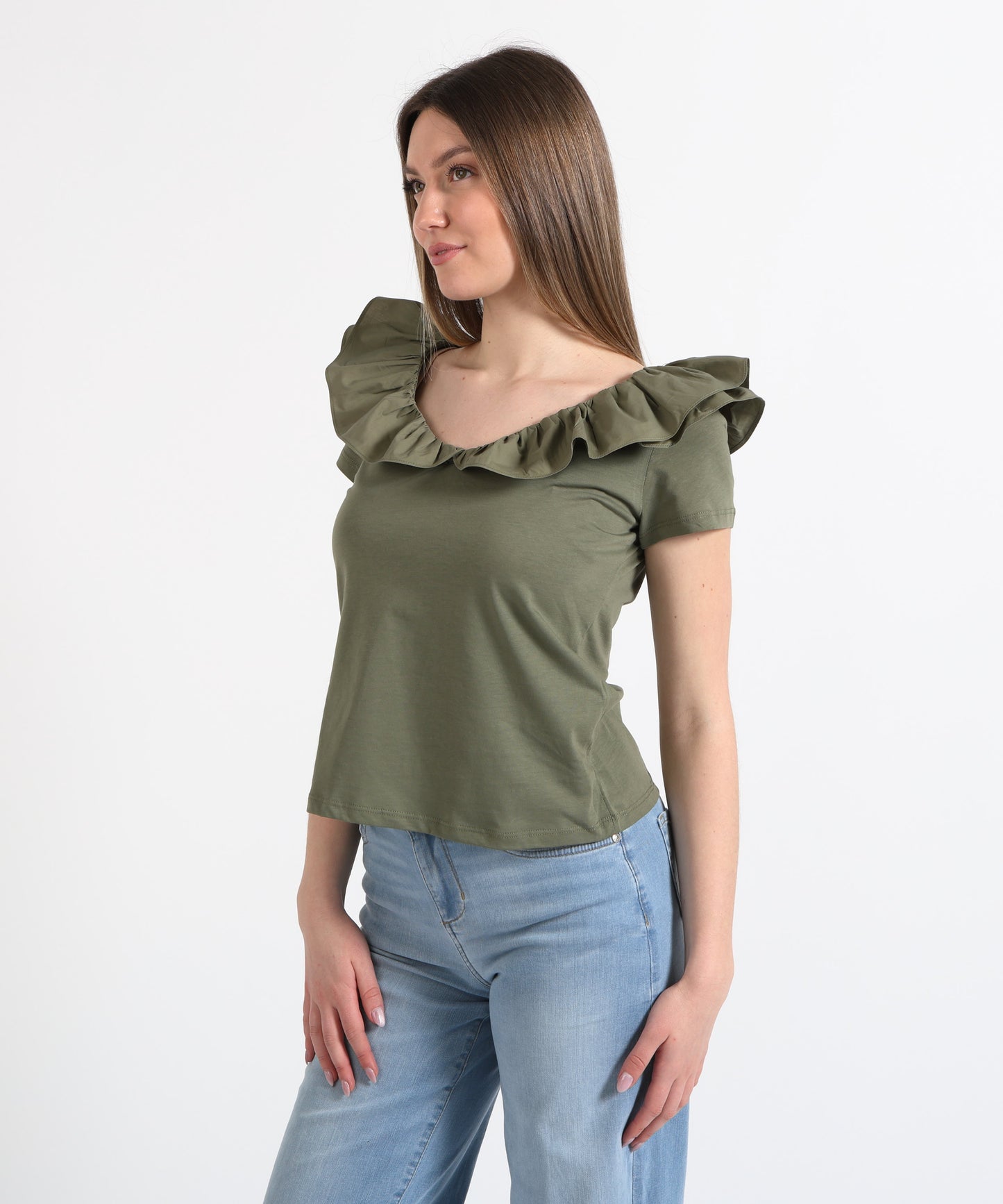 LIUJO WHITE T-shirt con ruches