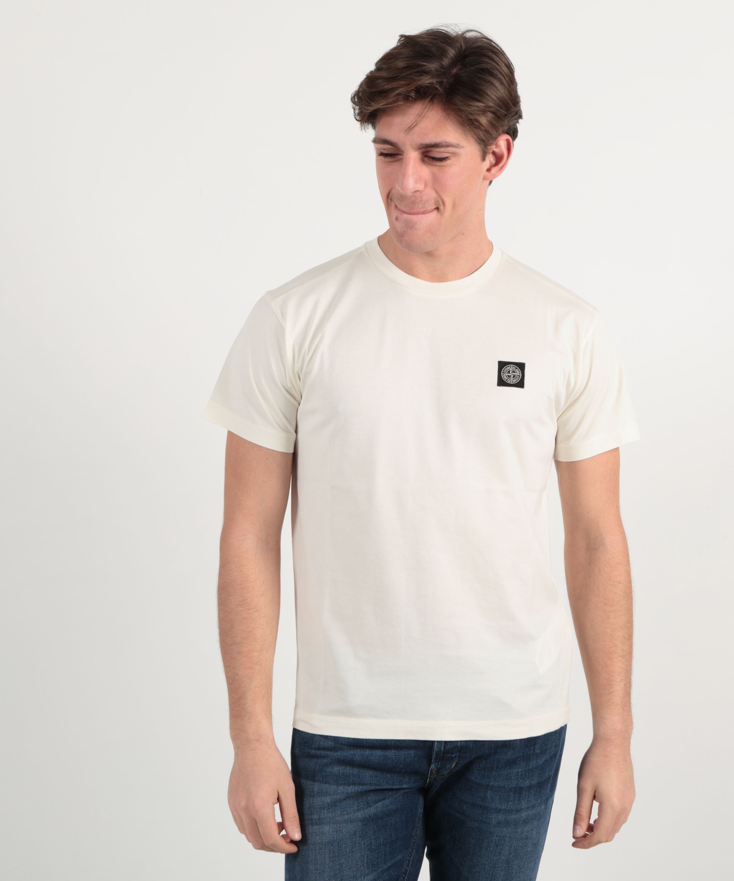 ★STONE ★ Logo Patch Slim Fit Short Sleeve T-Shirt Gr Stone Island Light Green Short Sleeve Logo Patch T Shirt