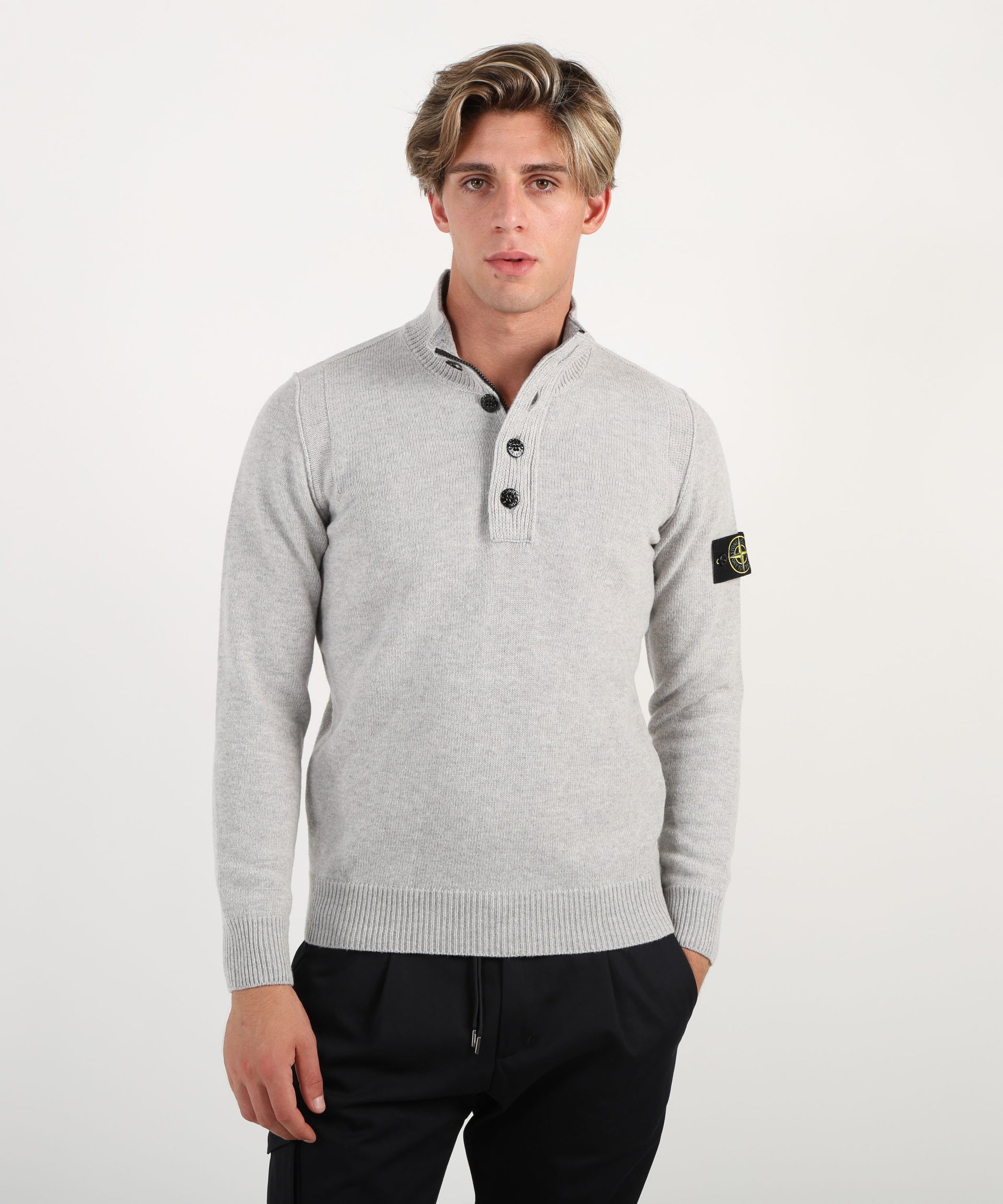 STONE ISLAND Maglione con zip corta e dettagli in feltro – Capuzzi