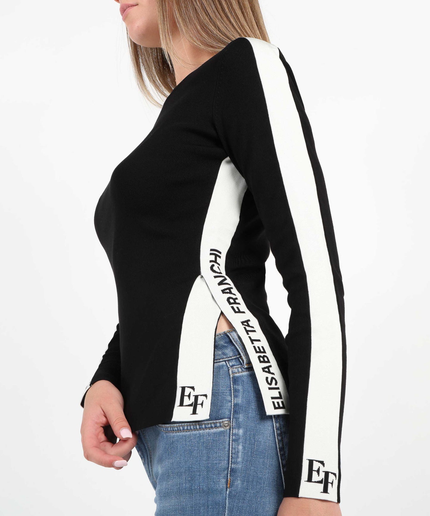 ELISABETTA FRANCHI Maglia girocollo con bande