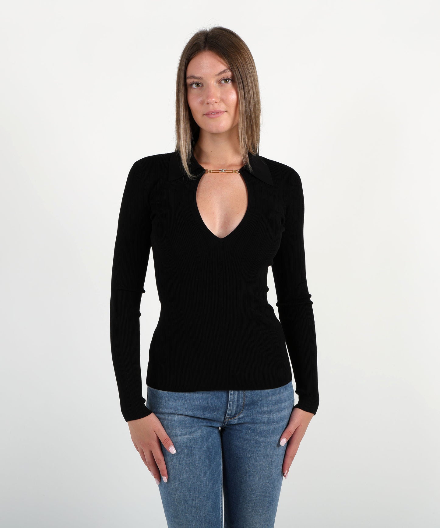 ELISABETTA FRANCHI Maglia a costine con dettagli a jour