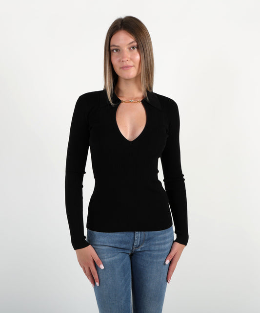 ELISABETTA FRANCHI Maglia a costine con dettagli a jour