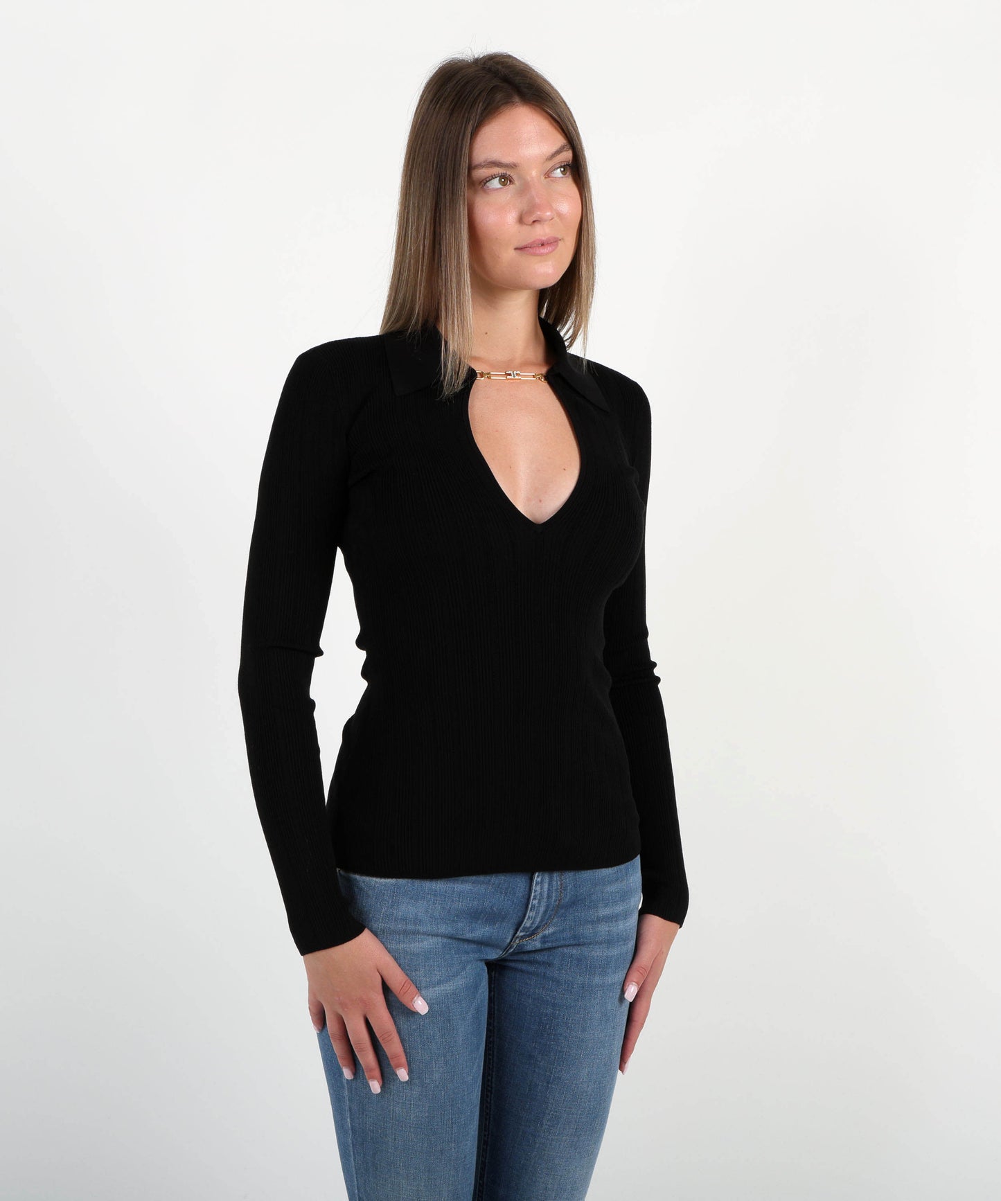 ELISABETTA FRANCHI Maglia a costine con dettagli a jour
