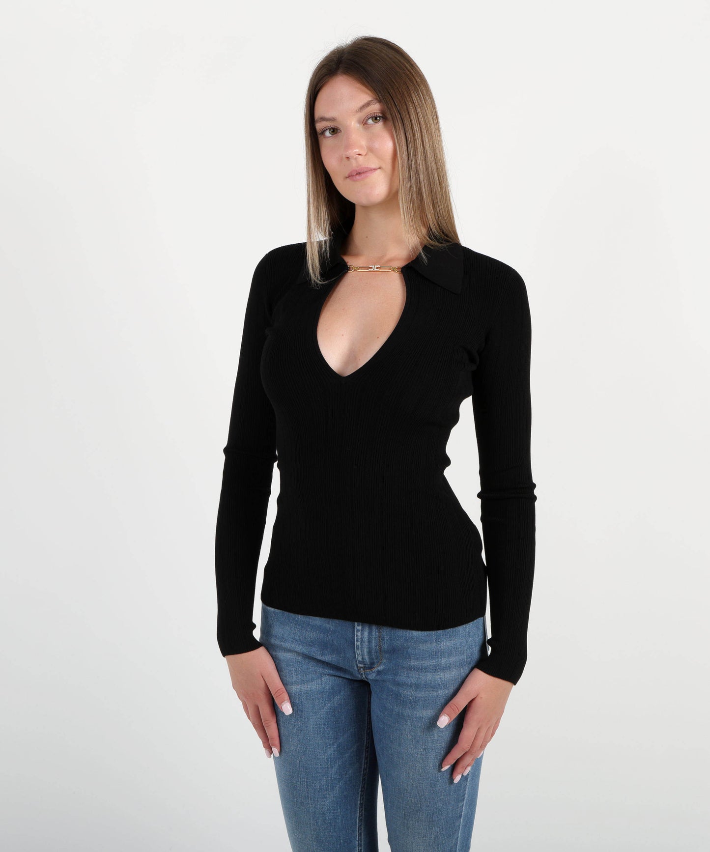 ELISABETTA FRANCHI Maglia a costine con dettagli a jour