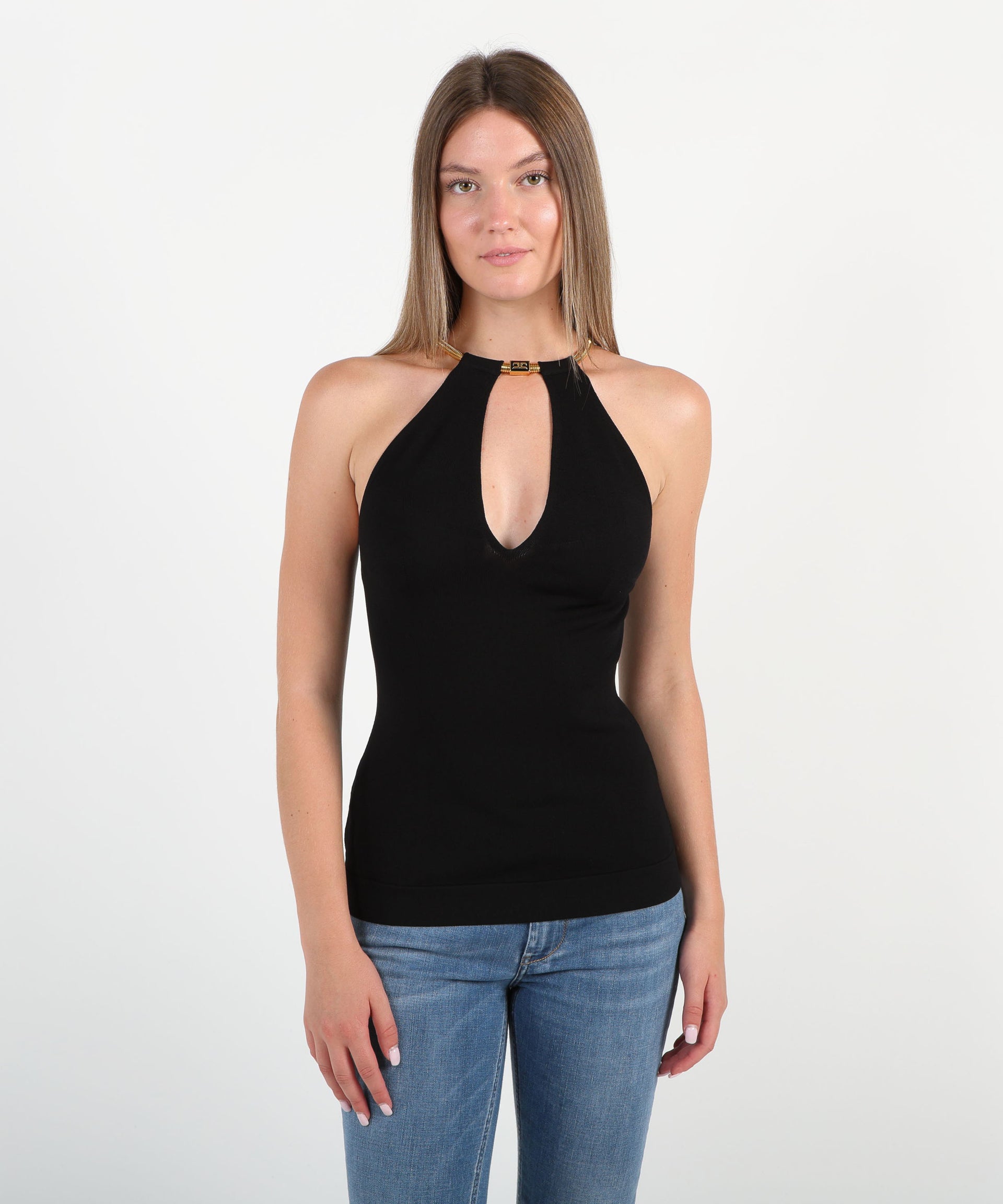 ELISABETTA FRANCHI Top in maglia con snake gioiello