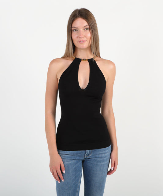 ELISABETTA FRANCHI Top in maglia con snake gioiello