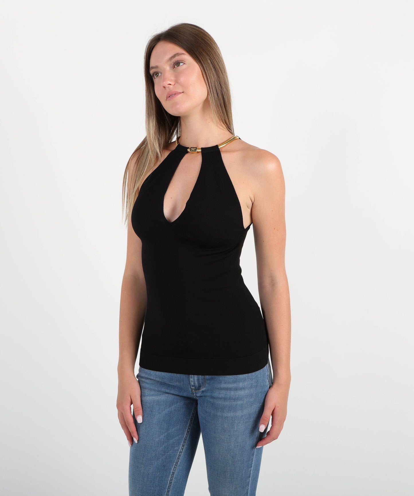 ELISABETTA FRANCHI Top in maglia con snake gioiello