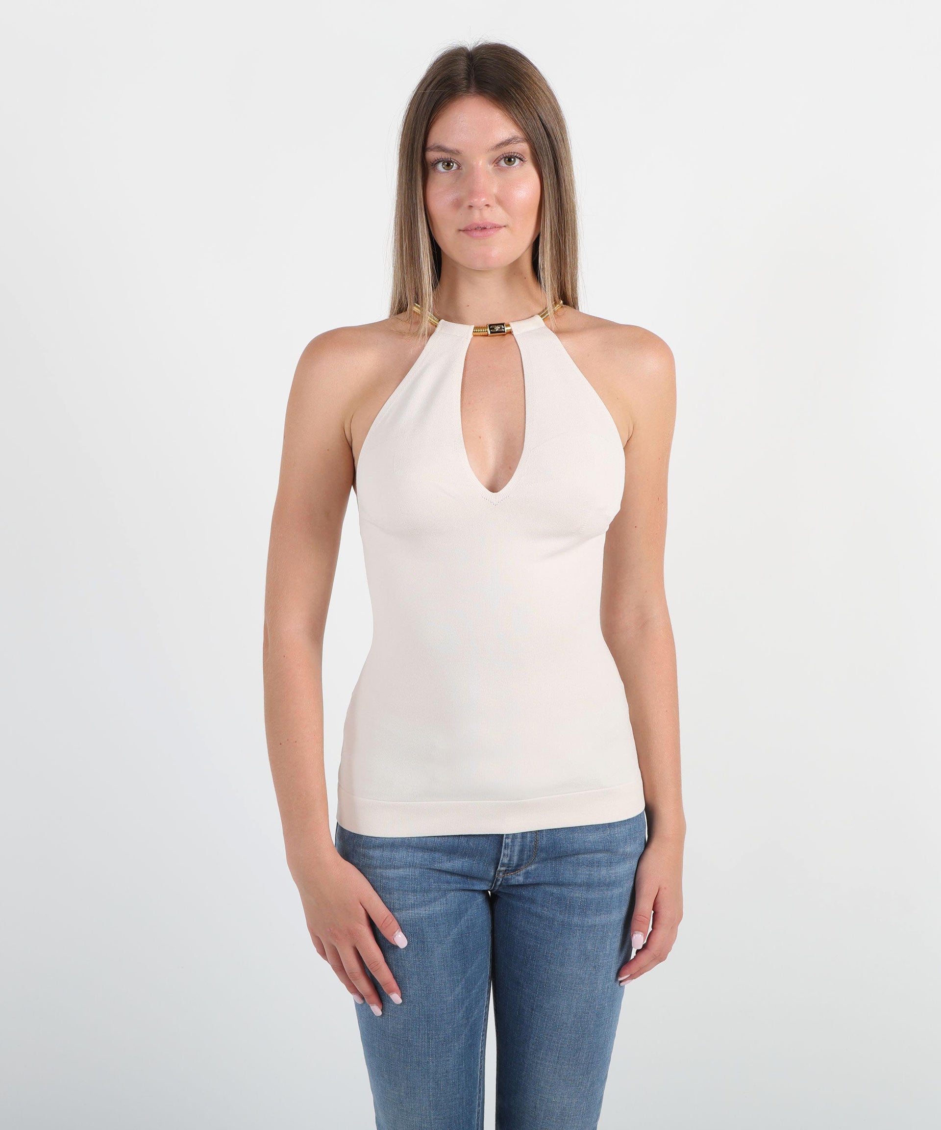 ELISABETTA FRANCHI Top in maglia con snake gioiello