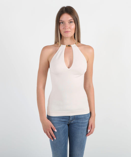 ELISABETTA FRANCHI Top in maglia con snake gioiello