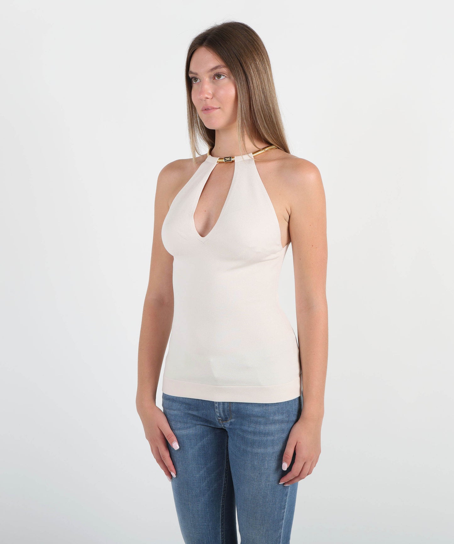 ELISABETTA FRANCHI Top in maglia con snake gioiello