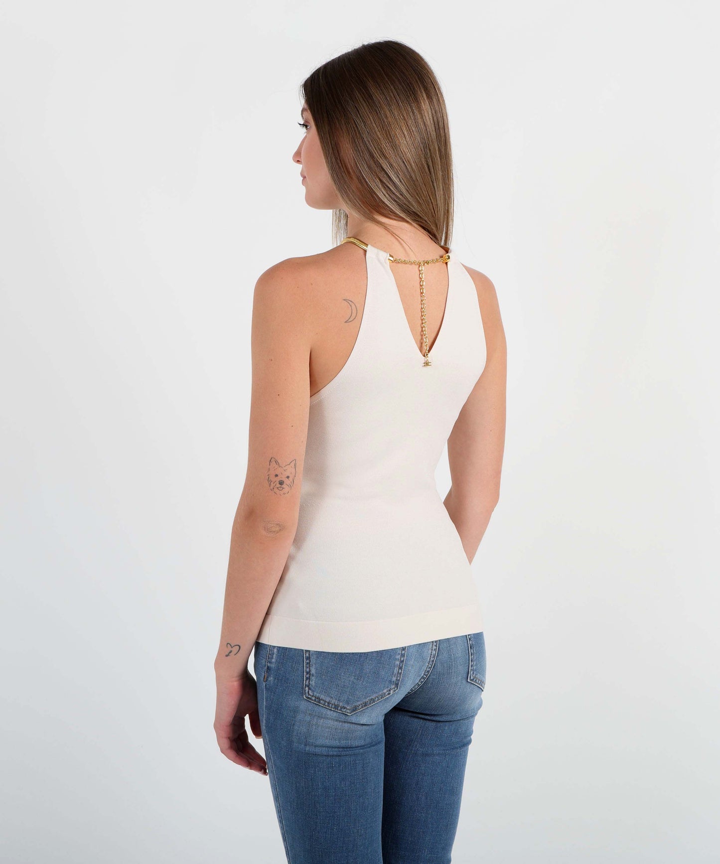 ELISABETTA FRANCHI Top in maglia con snake gioiello