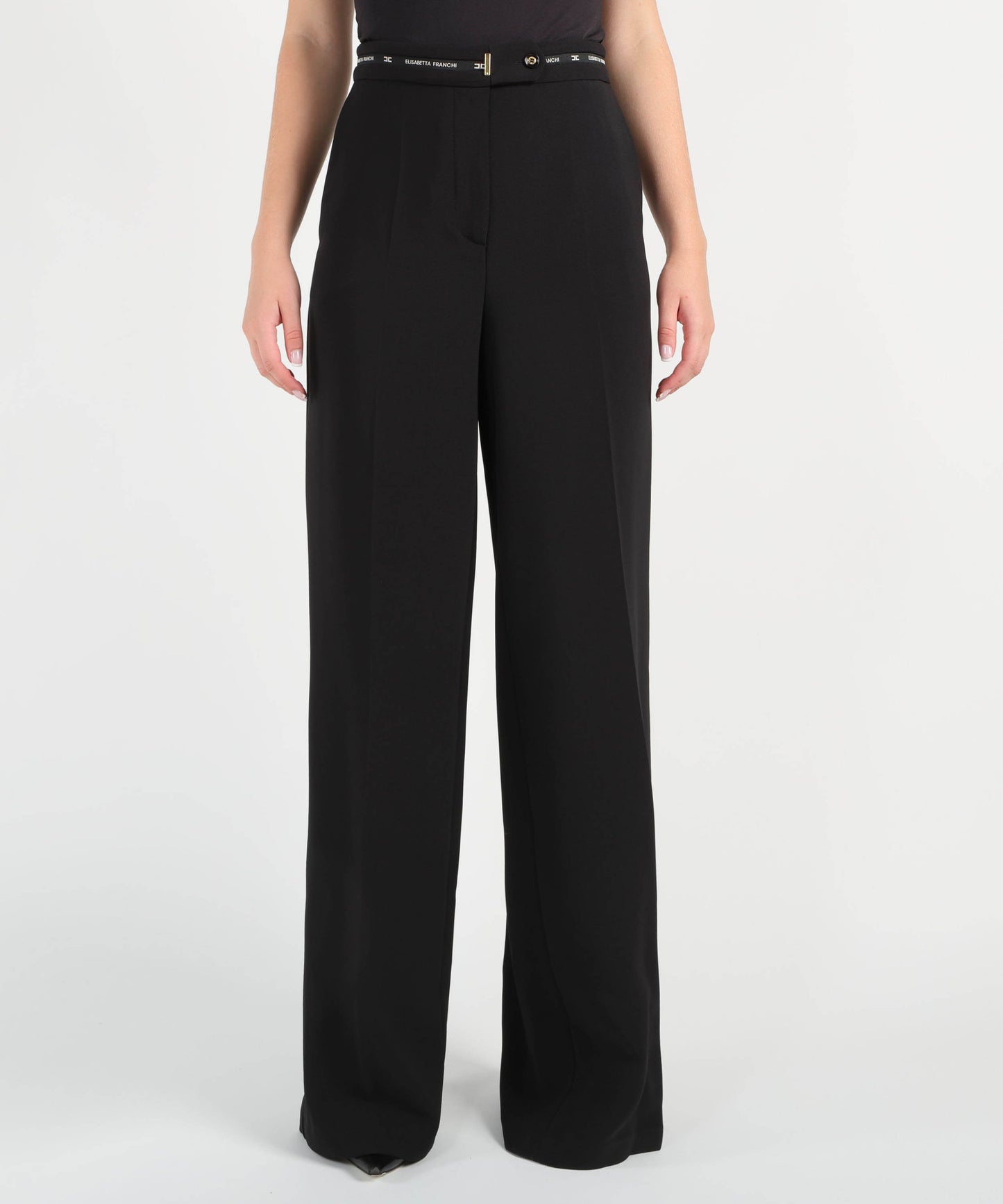 ELISABETTA FRANCHI Pantaloni in crêpe leggero con nastro logo