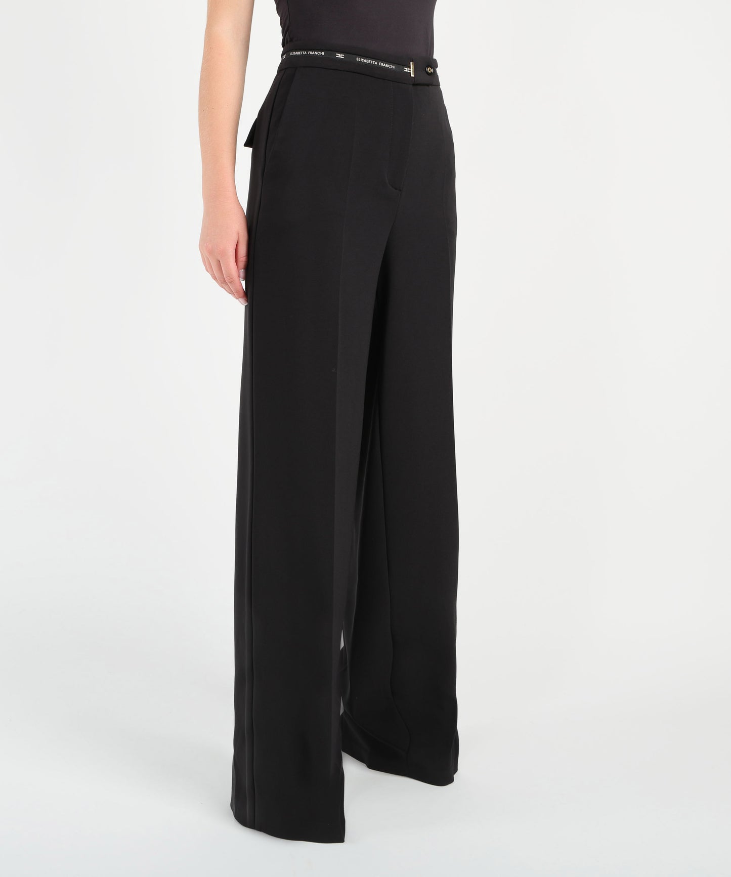 ELISABETTA FRANCHI Pantaloni in crêpe leggero con nastro logo