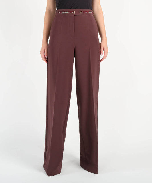 ELISABETTA FRANCHI Pantaloni in crêpe leggero con nastro logo