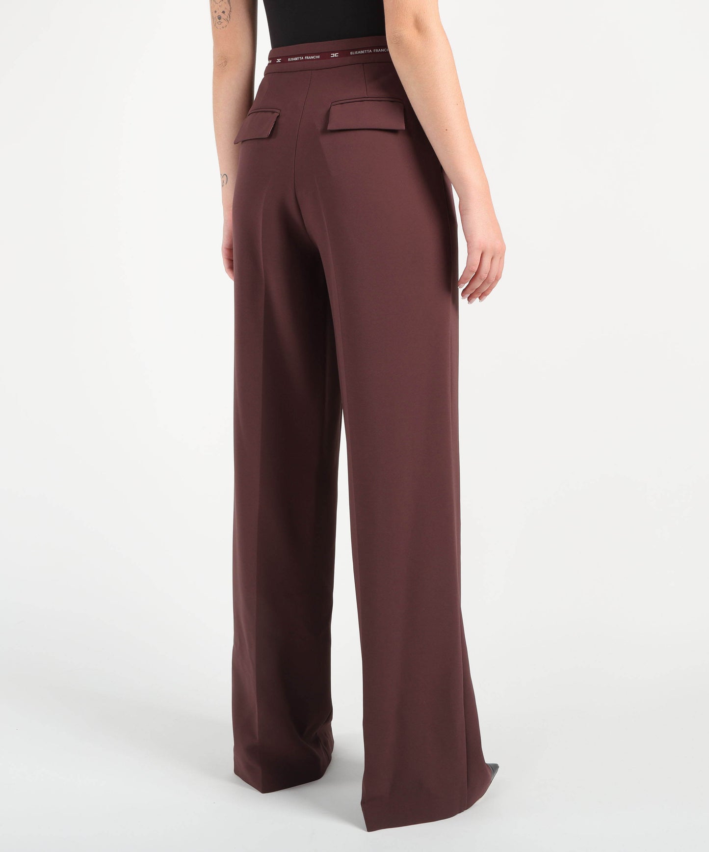 ELISABETTA FRANCHI Pantaloni in crêpe leggero con nastro logo