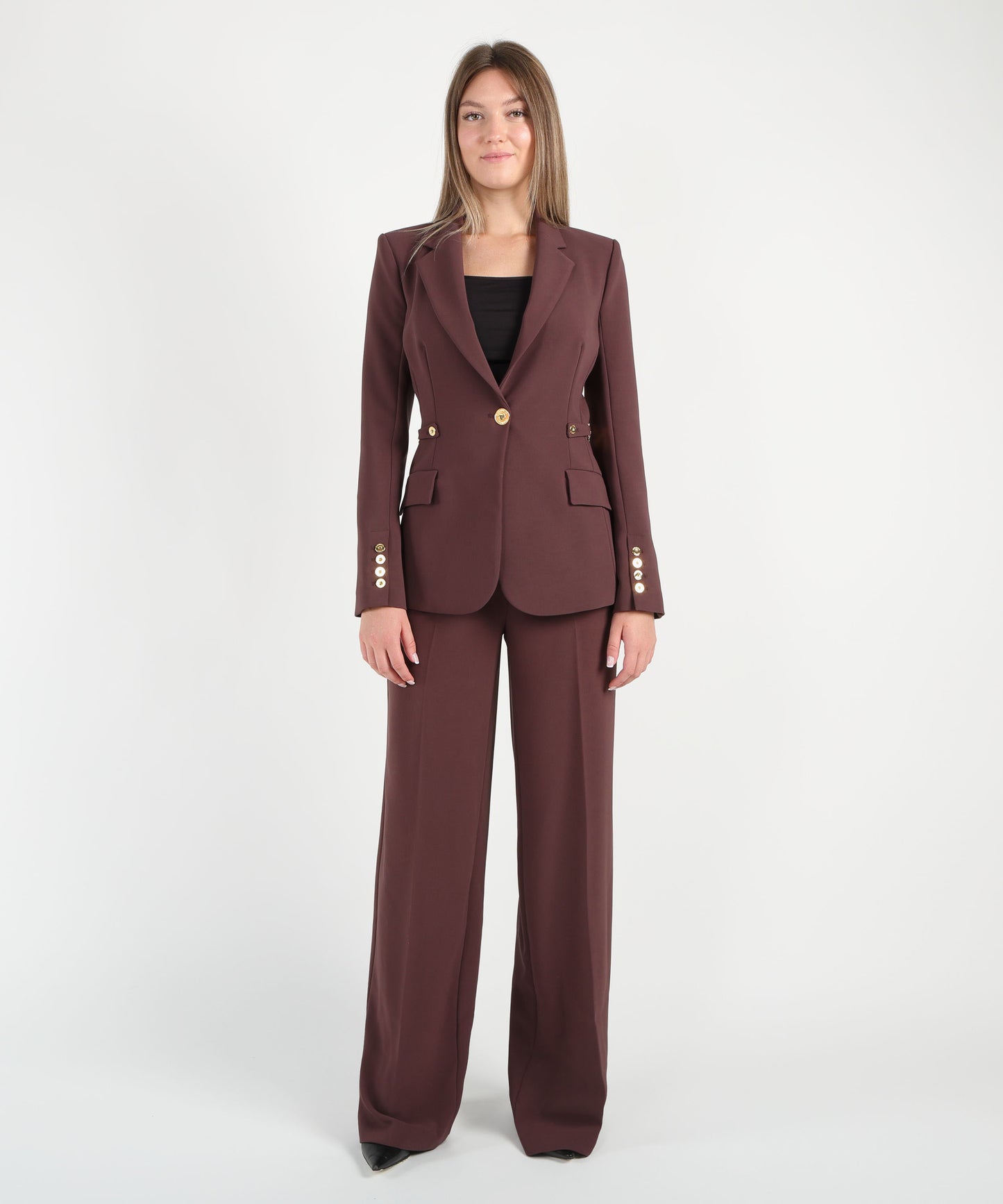 ELISABETTA FRANCHI Pantaloni in crêpe leggero con nastro logo