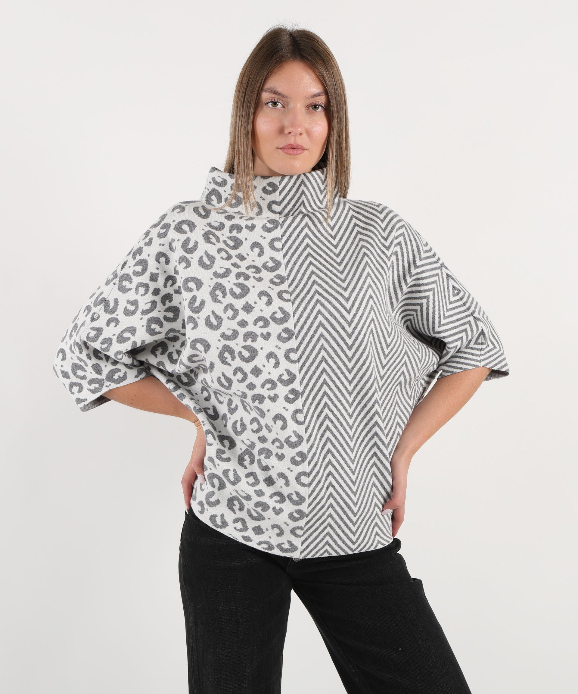 RIBKOFF Pullover Joseph Ribkoff a Collo Alto con Stampa Leopardata e Chevron