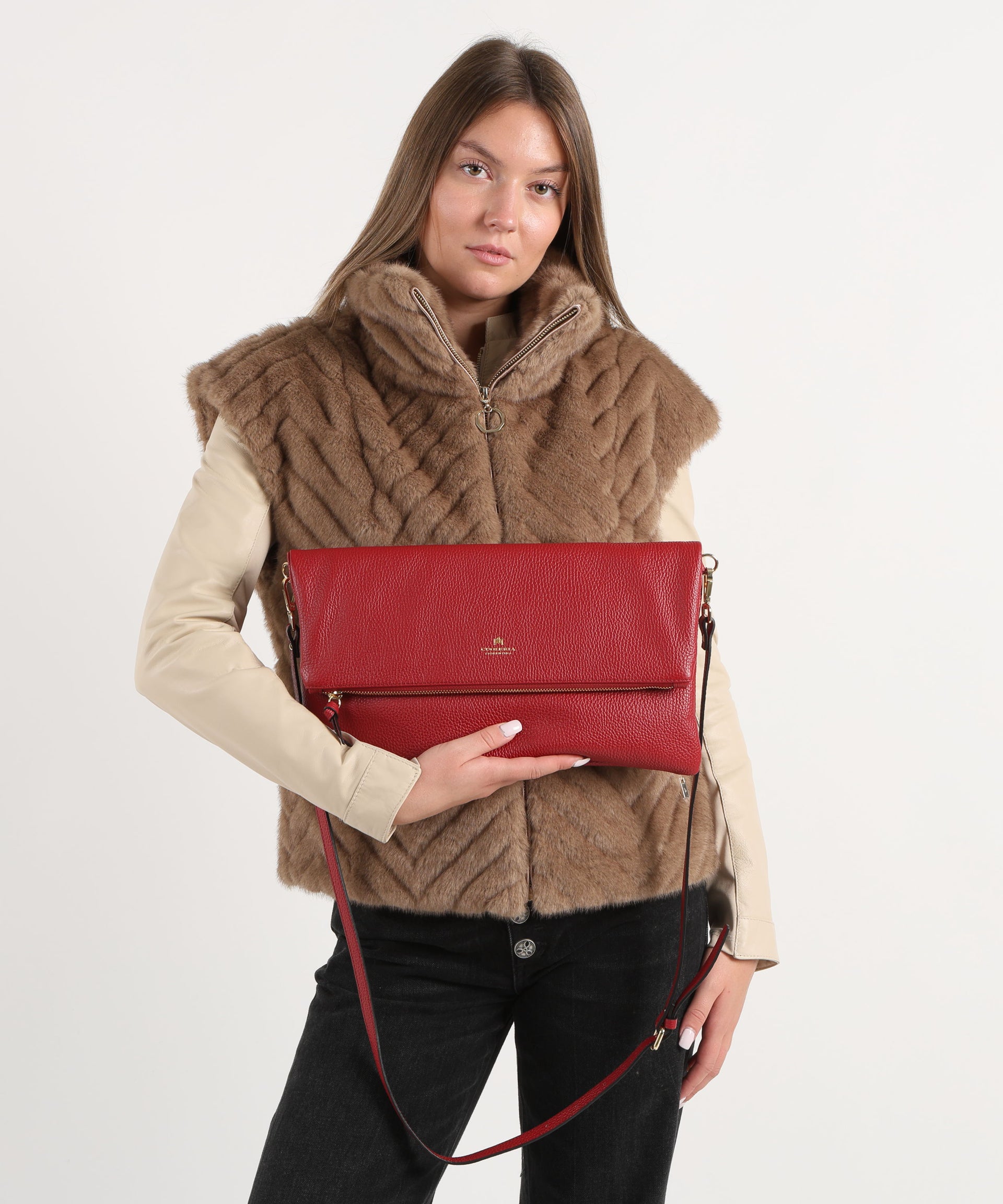 CUOIERIA FIORENTINA  Maxi Clutch Velvet – Eleganza Glam in Pelle di Vitello