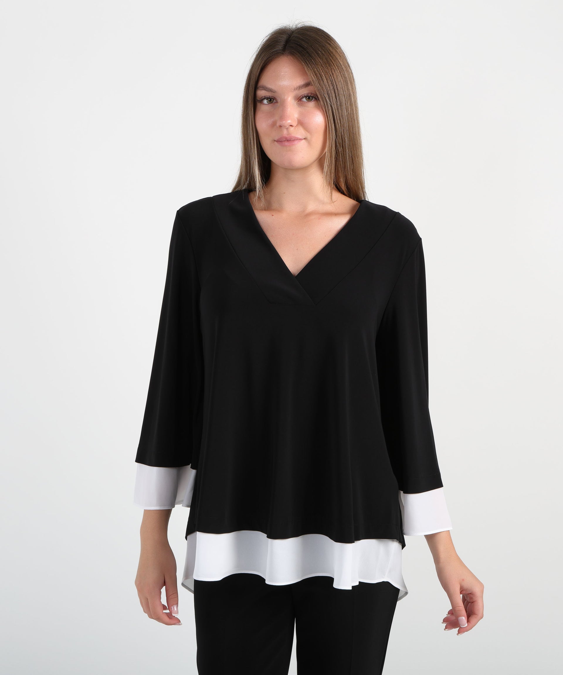 RIBKOFF Top svasato color block in maglia effetto seta e georgette