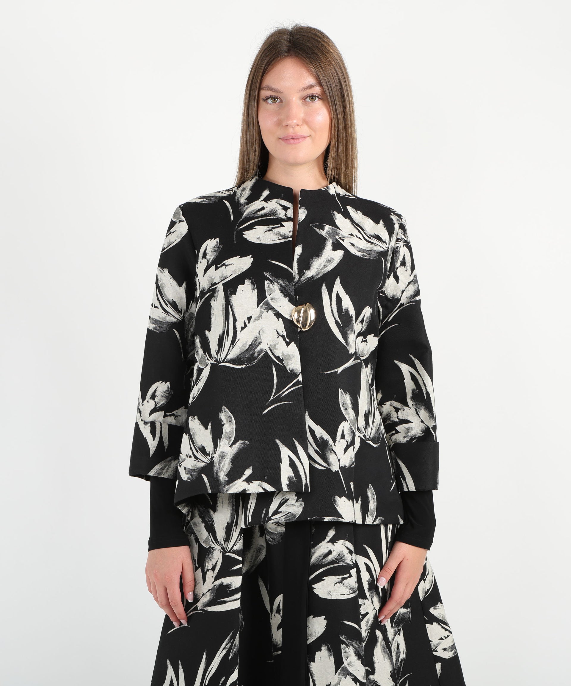 RIBKOFF Giacca svasata con stampa floreale jacquard