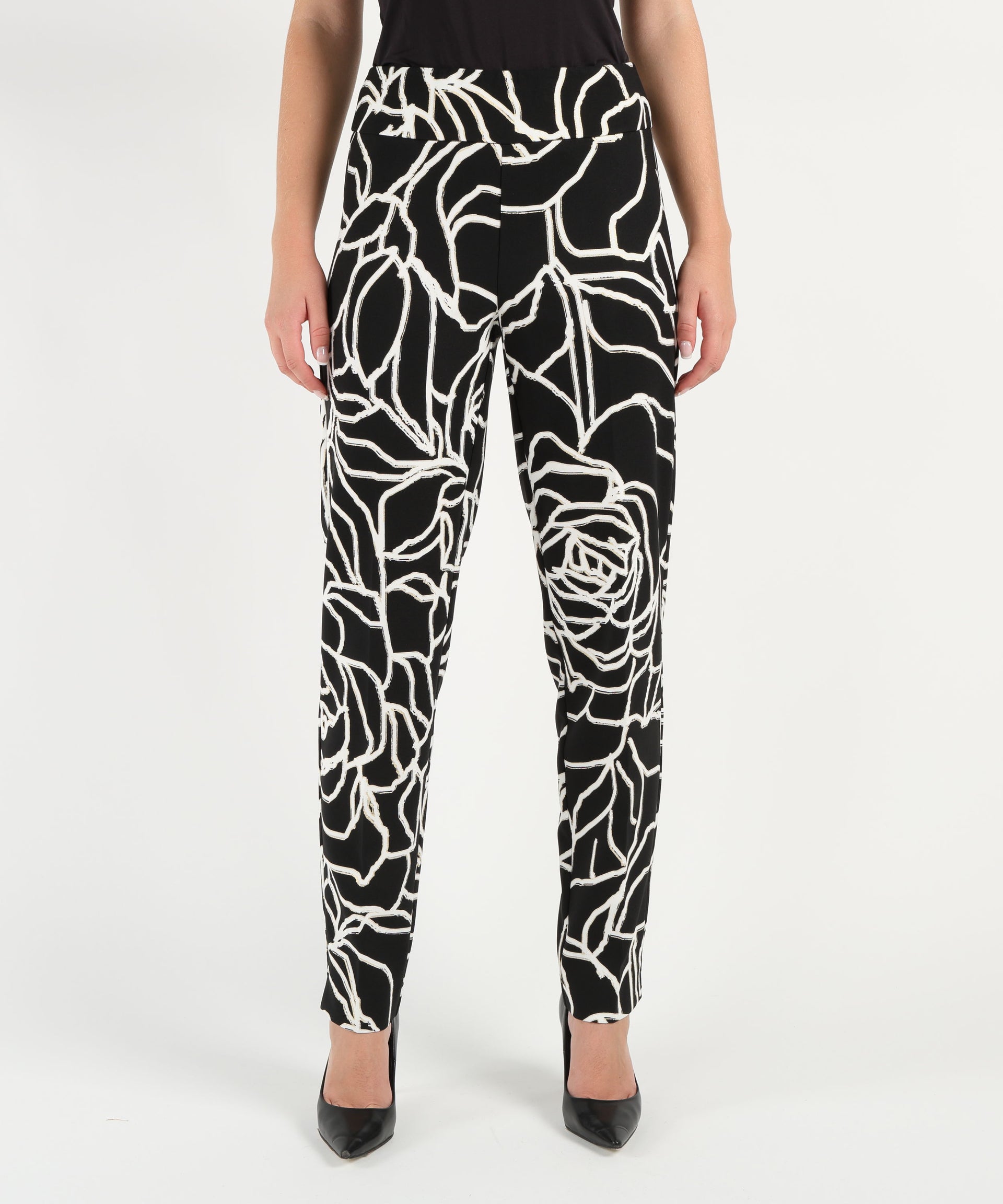 RIBKOFF Pantaloni con vestibilità slim floreali laminati in twill di lusso