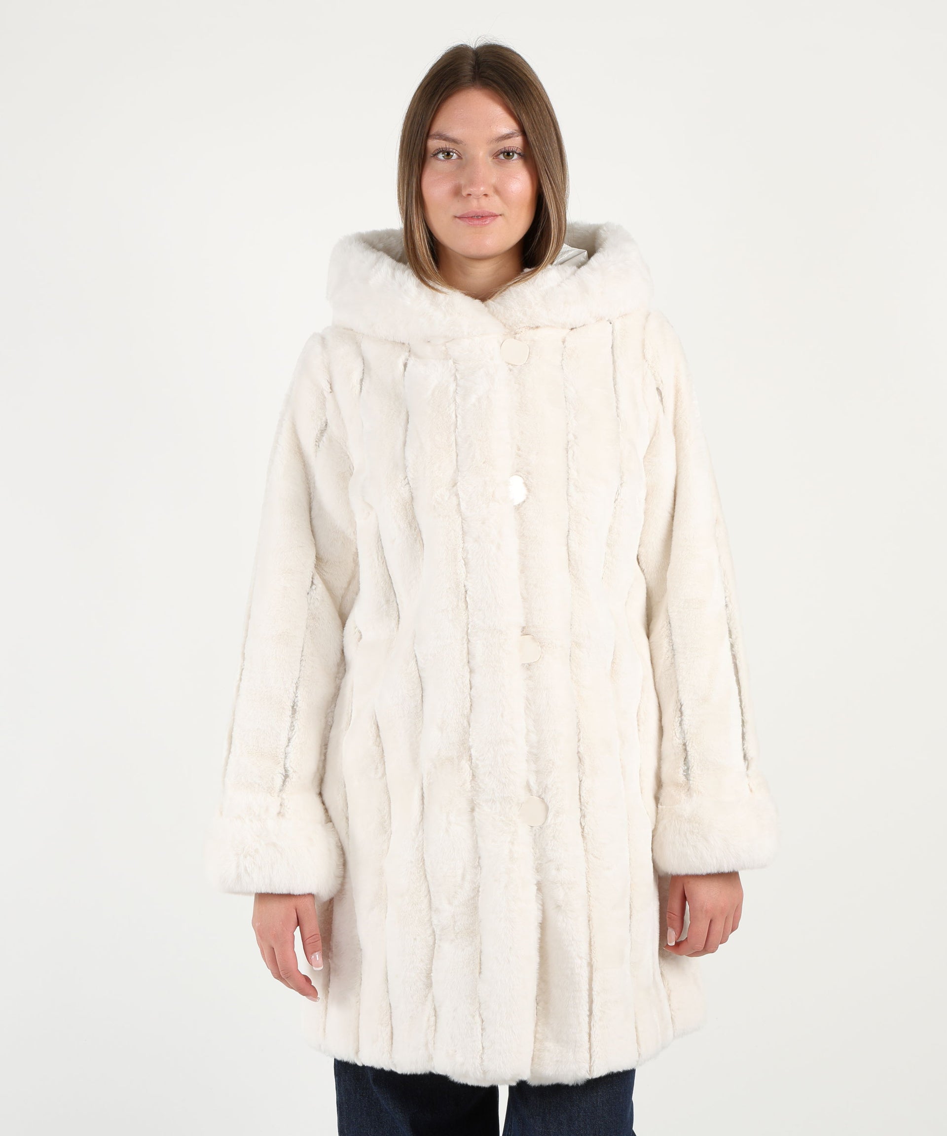 RIBKOFF Cappotto reversibile con cappuccio in pelliccia sintetica