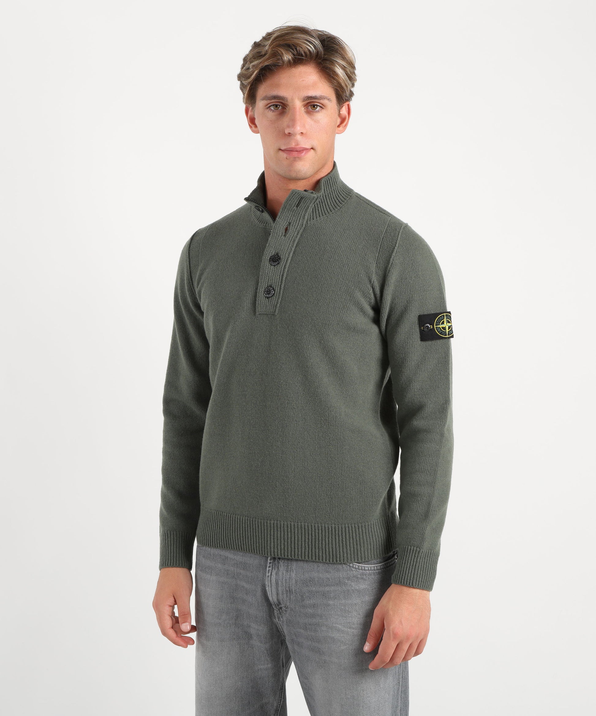 STONE ISLAND Maglione con zip corta e dettagli in feltro – Capuzzi
