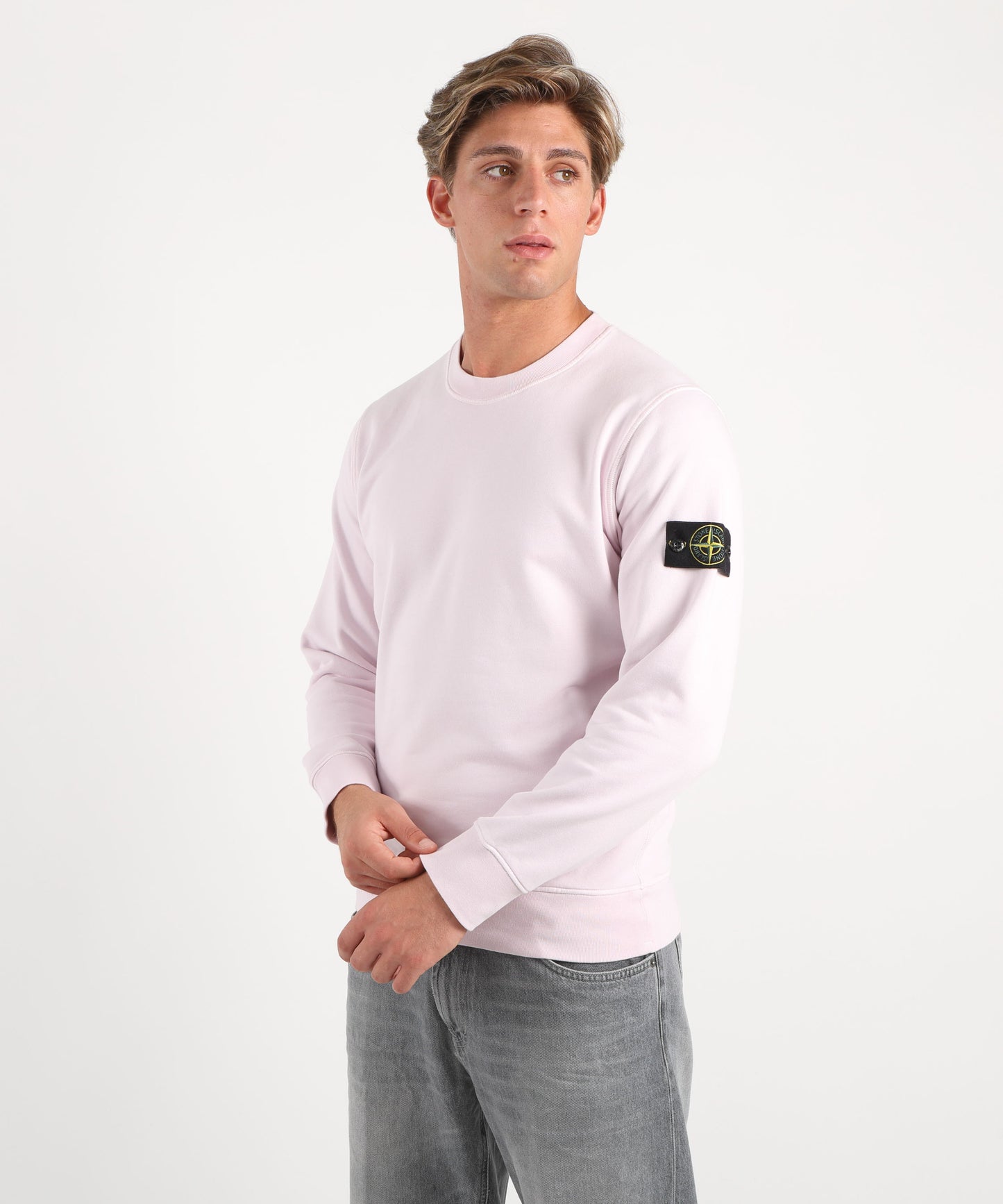 STONE ISLAND Felpa girocollo regular fit con polsini elasticizzati