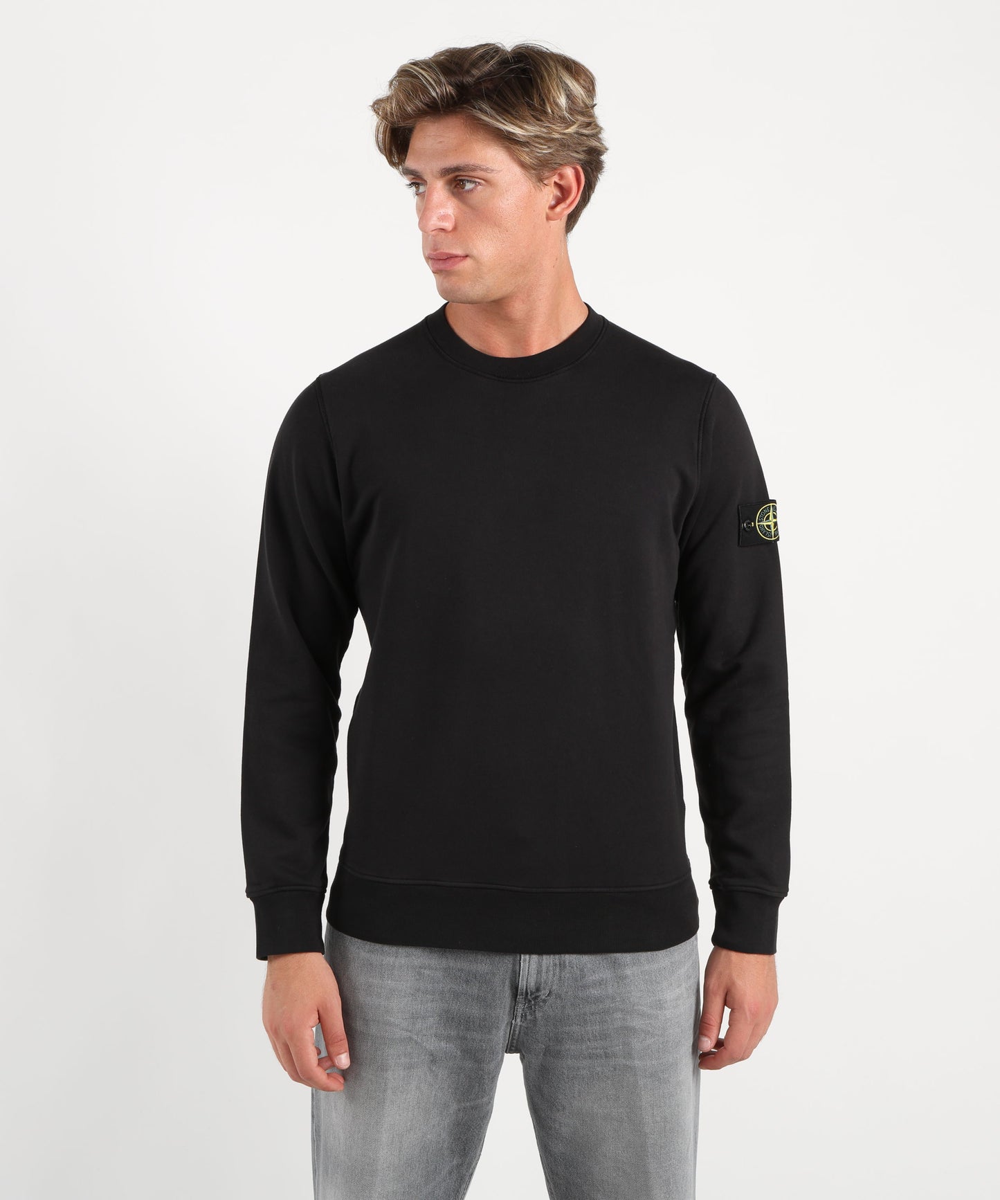STONE ISLAND Felpa girocollo regular fit con polsini elasticizzati