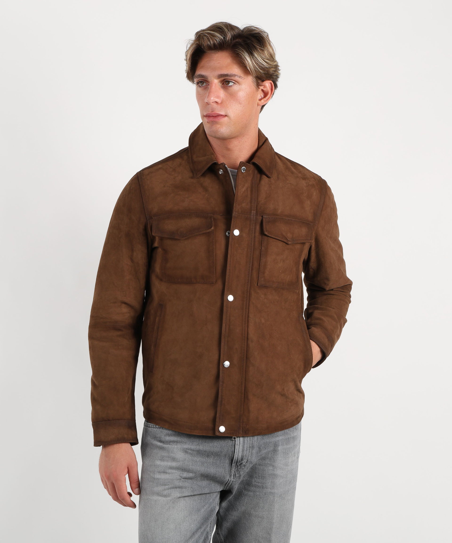 BOMBOOGIE Giacca-camicia in pelle con colletto e tasche