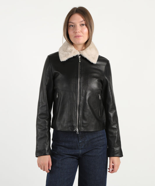 BOMBOOGIE Giacca in pelle con coletto in montone