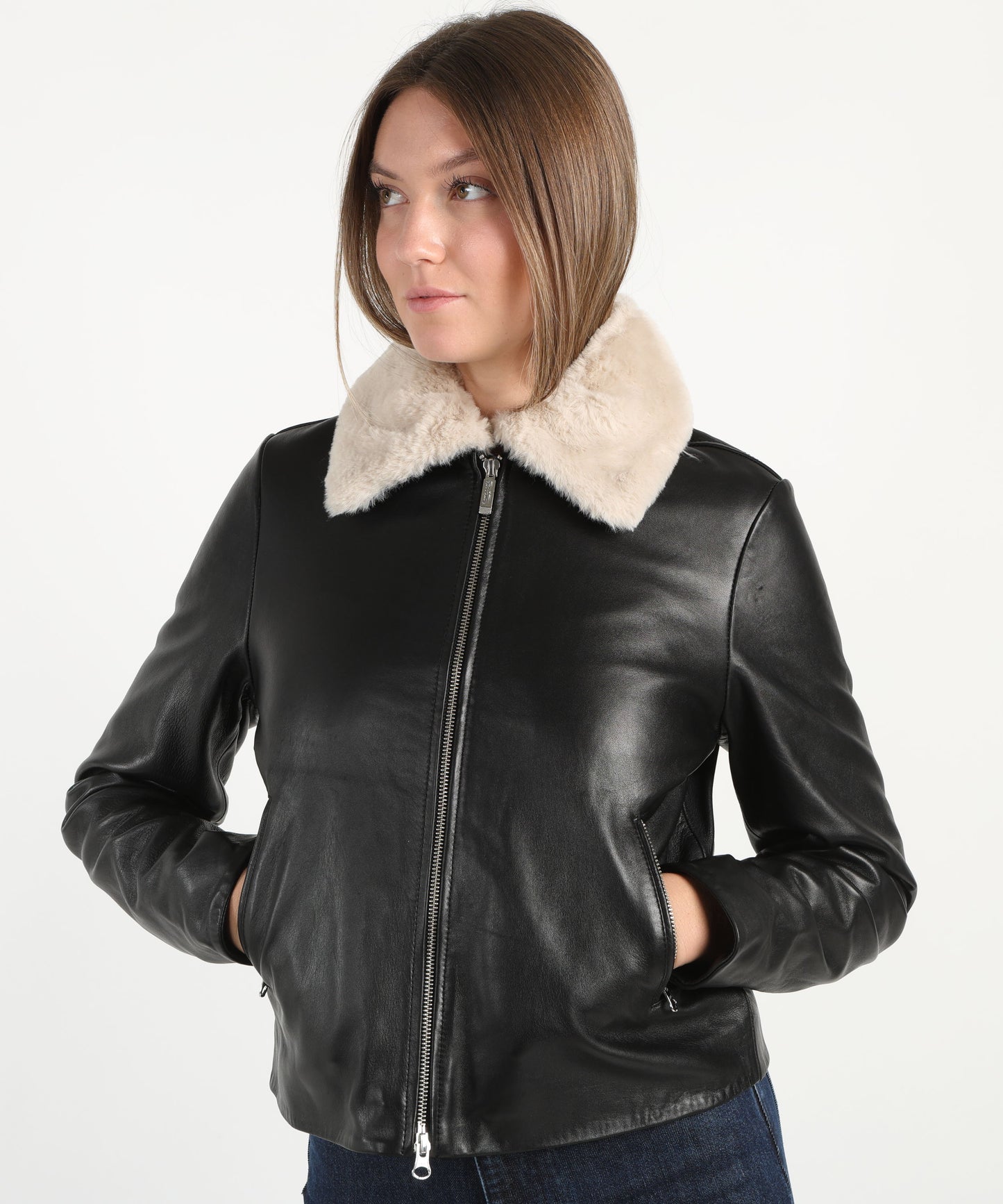 BOMBOOGIE Giacca in pelle con coletto in montone